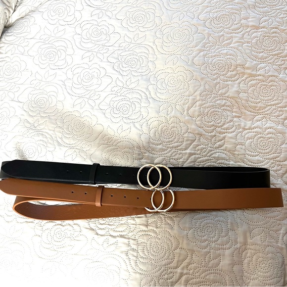 Plus Size Belt 22 24 Double Ring Design Tan Black Set of 2 - Picture 2 of 3